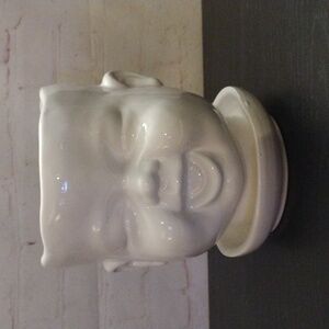 White Ceramic Laughing Baby Head  Planter Pot 6"